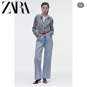 ZARA Satin silk texture loose fit striped shirt